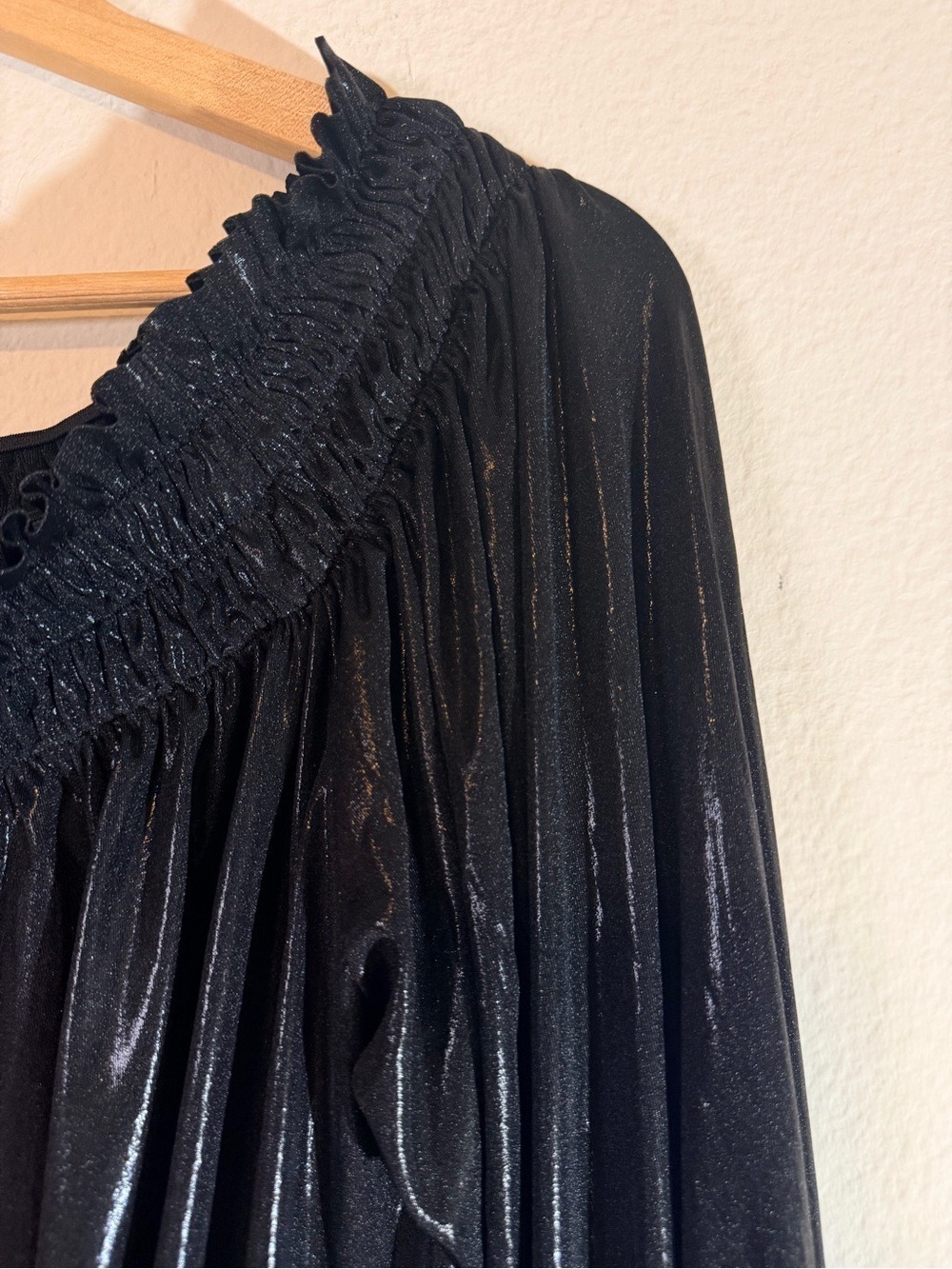 NWT Norma Kamali Long Sleeve Peasant Side Drape Gown Black Metallic S - Picture 7 of 10